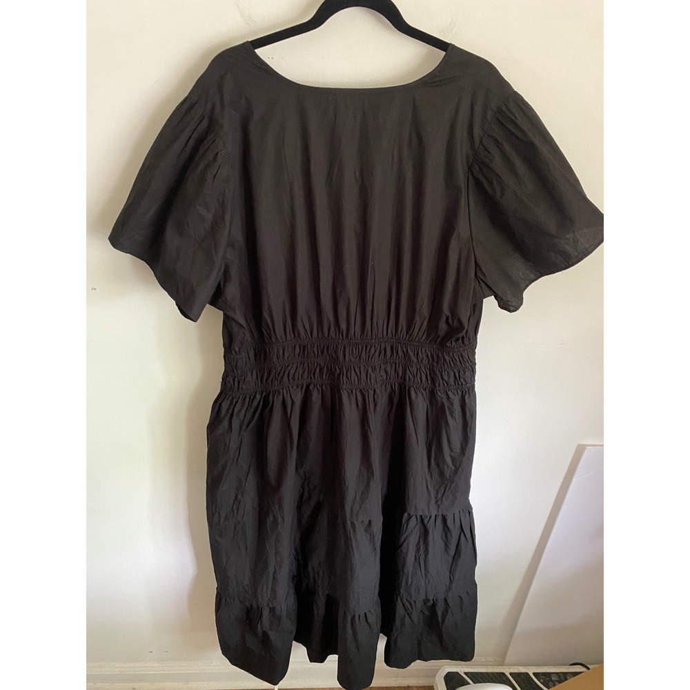Chelsea & Theodore Black Cotton Smocked Tiered Midi Dress 3X Short Puff Sleeve - Picture 7 of 8